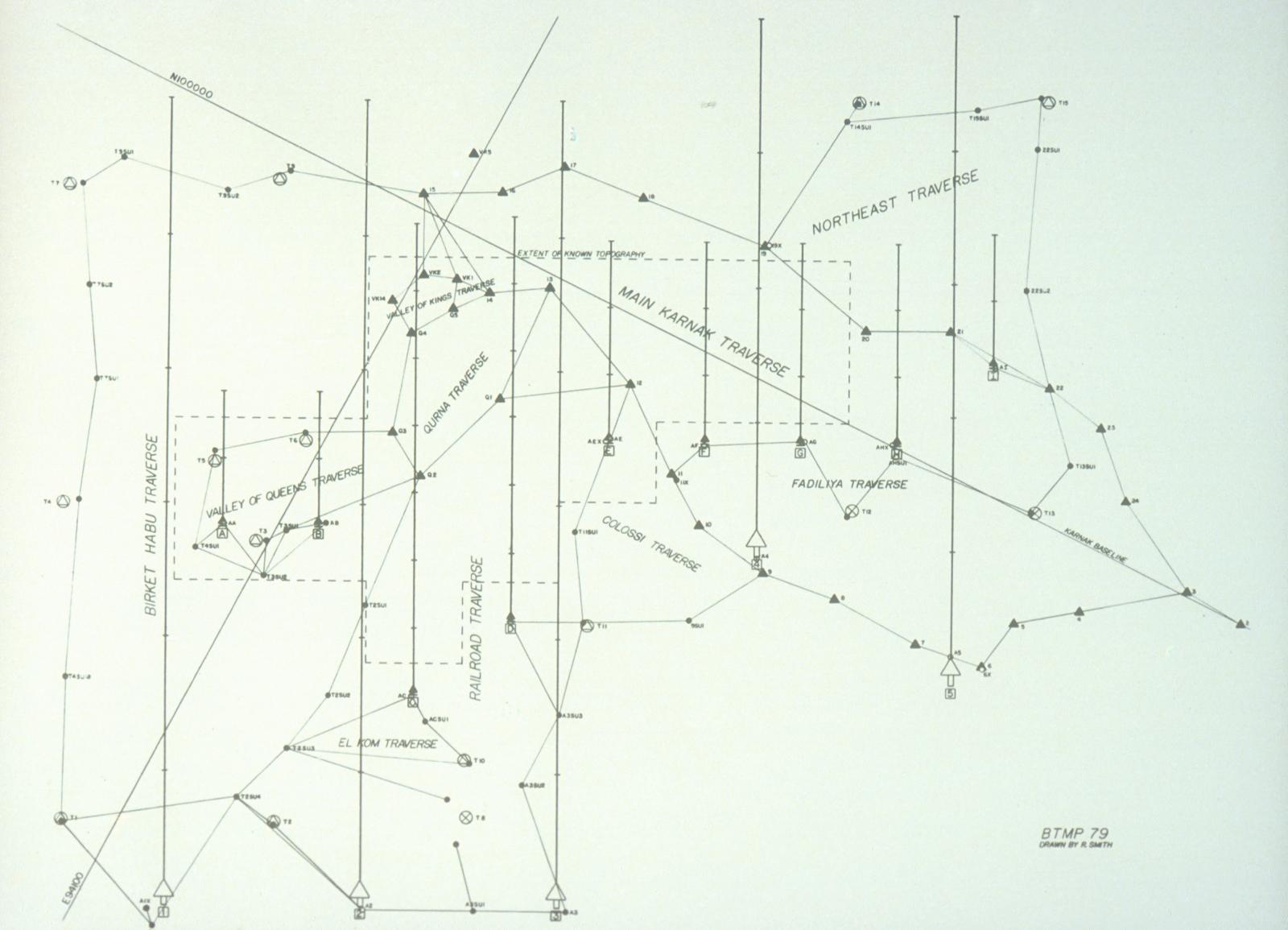 Sub-traverses of the West Bank traverse showing positions of flight lines and control points.